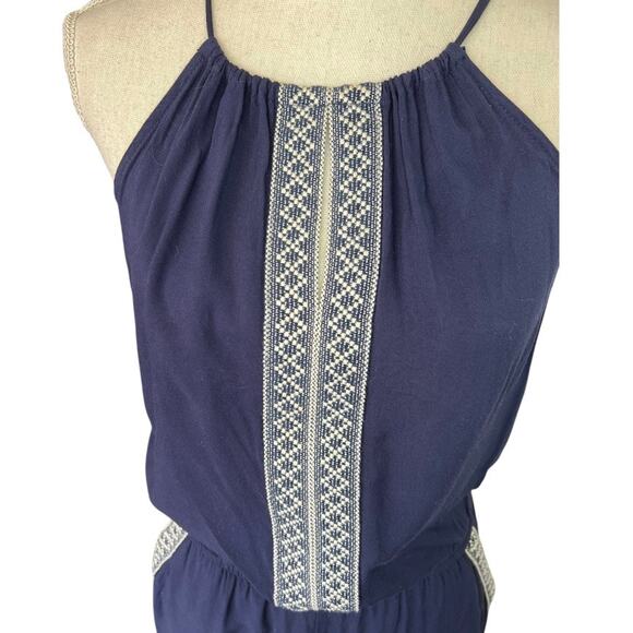 I.N. San Francisco navy blue embroidered romper summer nautical resort neutral - Picture 4 of 6